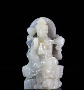 Chinese Large White/Gray Carved Quan Yin