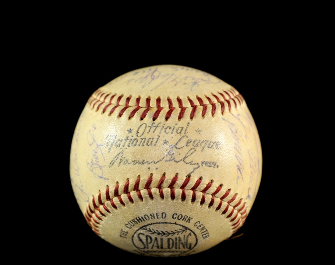 1953 Brooklyn Dodgers Signed Baseball: DESCRIPTION: 1953 autographed Brooklyn Dodgers team including Jackie Robinson, Pee Wee Reese, Gil Hodges, Duke Snider, Joe Black, Roy Campanella, manager Chuck Dressen, ect... The ball was presented t