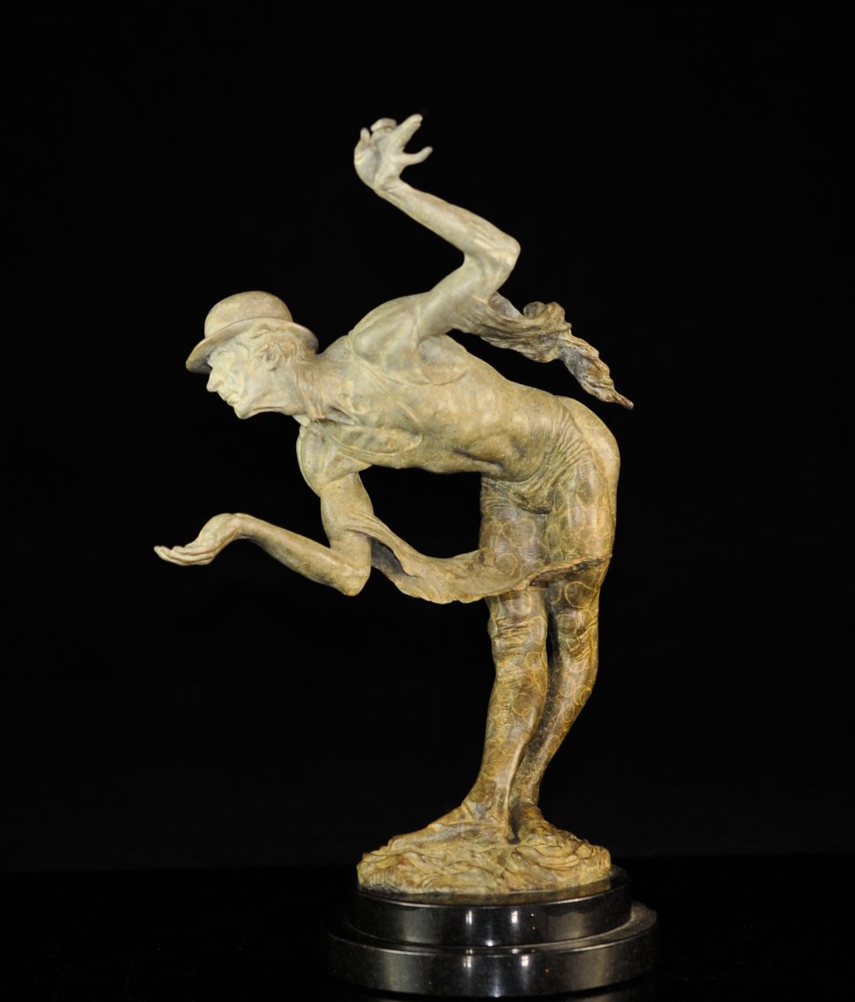 Richard Macdonald "Rain" Bronze: DESCRIPTION: "Rain" by richard Macdonald shows an excellent dipiction of a performer in the peak of his performance. "Rain" features a quintessential mime, commerating the life work of Marcel Marceau.