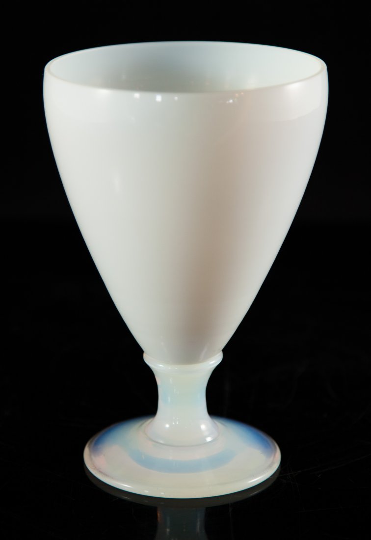 Sevres Opaline Crystal Vase: DESCRIPTION: Opaline crystal footed vase made by Sevres, colorful clear bottom with milky crystal top. Hallmarked "SEVRES FRANCE" underneath. CIRCA: Mid 20th Ct. ORIGIN: France DIMENSIONS: H:7.5" and