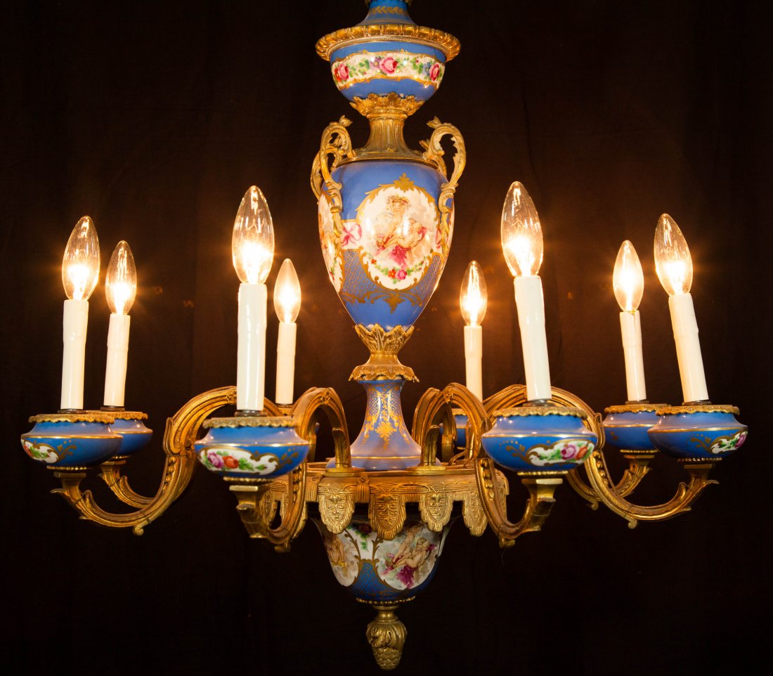 Sevres Hand Painted Porcelain Chandelier