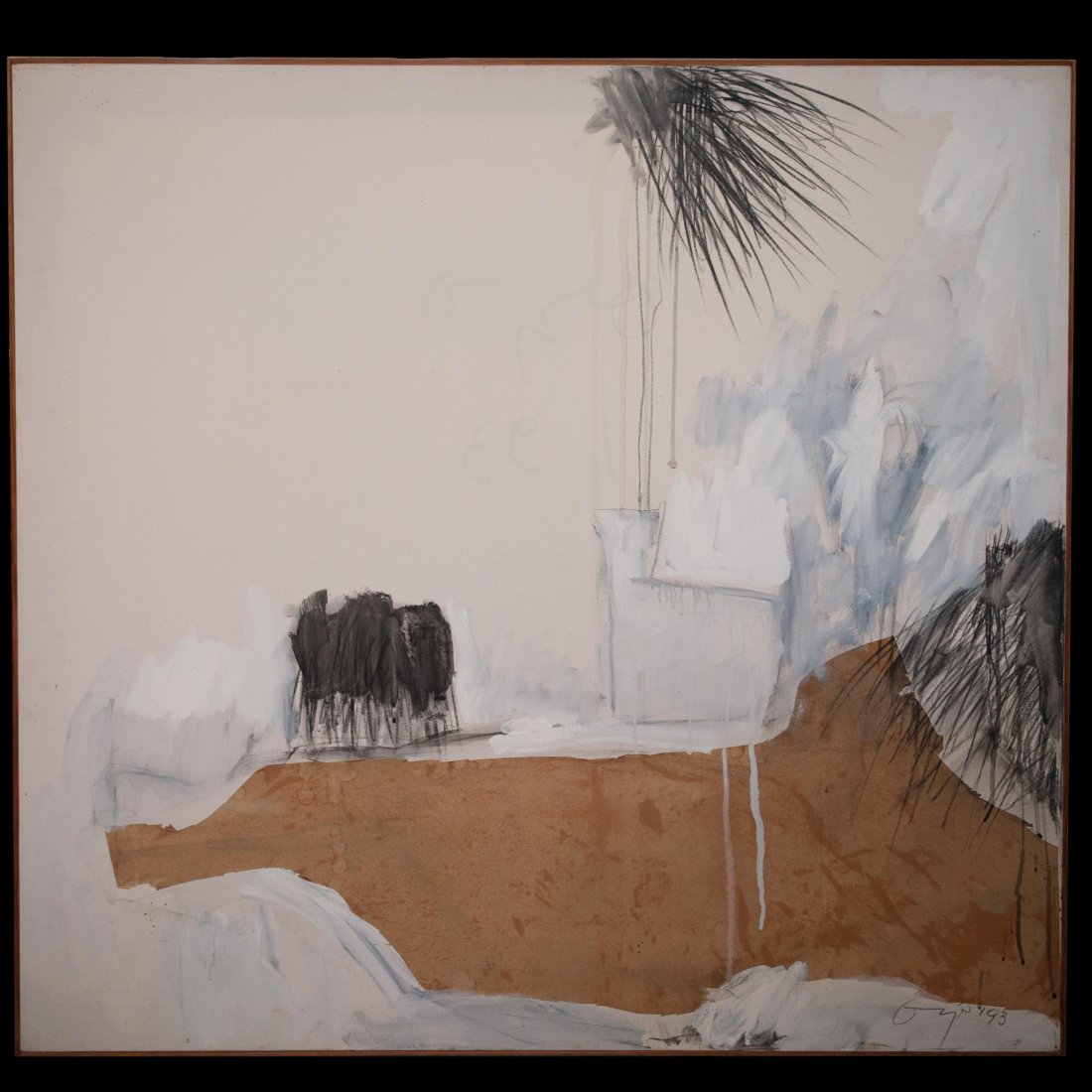 Otto Stupakoff Painting Abstract Art Mixed Media: DESCRIPTION: Pair of Abstract Painting By Otto Stupakoff. Mixed media, acrylic, watercolor and brown paper. The painting is black and white except for the touch of brown paper. Signed bottom right. CI