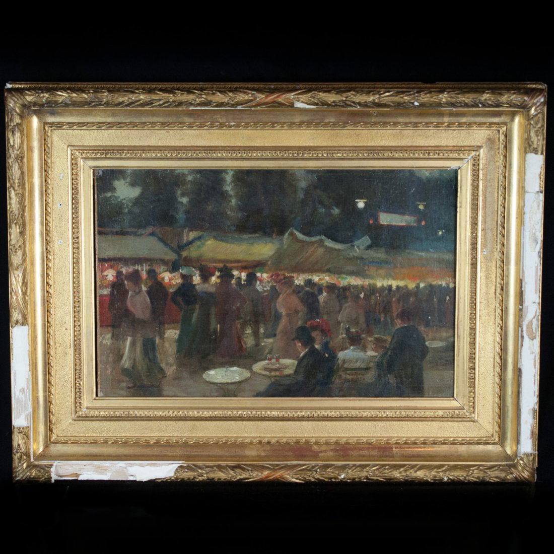 Louis Abel-Truchet (French, 1857â€“1918) Painting: DESCRIPTION: Louis Abel-Truchet (French, 1857â€“1918) attributed oil on canvas painting known for his early depictions of paris of theaters, cafes and shops. The painting subject shows paris at n