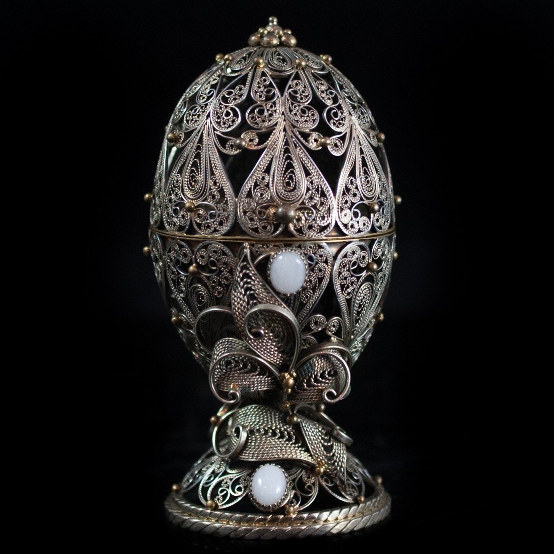 Chinese Jade & Silver Filligree Incense Burner (1 of 4)