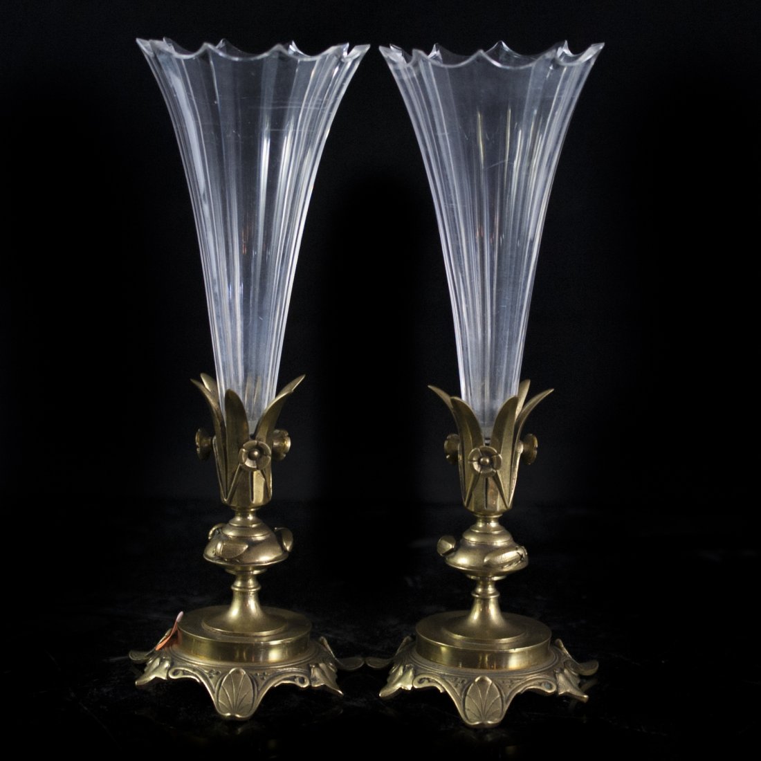 Pair of Bronze & Crystal Flower Vases (1 of 3)
