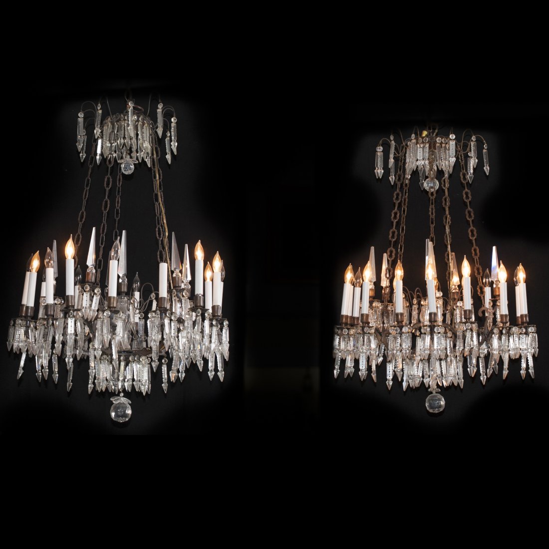 Pair of Vintage Brass & Crystal Electric Chandeliers (1 of 5)