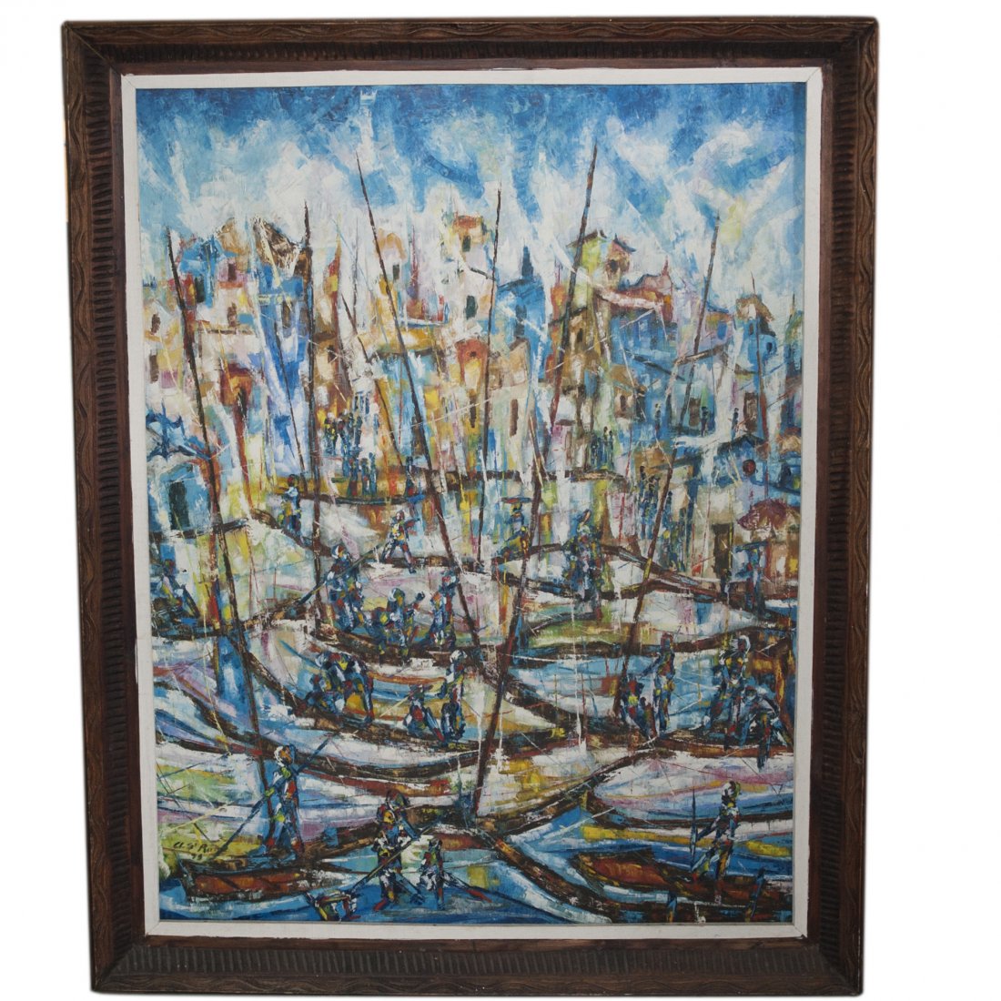 Claude St. Rome(Haiti) Painting: DESCRIPTION:Oil on canvas painting by famous Haitian artist Claude St. Rome. Claude is an award winning documentary filmmaker, photographer, and painter. This piece illustrates a Haitian harbor with m