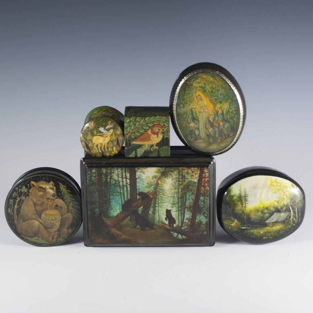 Russian Papier Mache Lacquered Boxes (1 of 9)