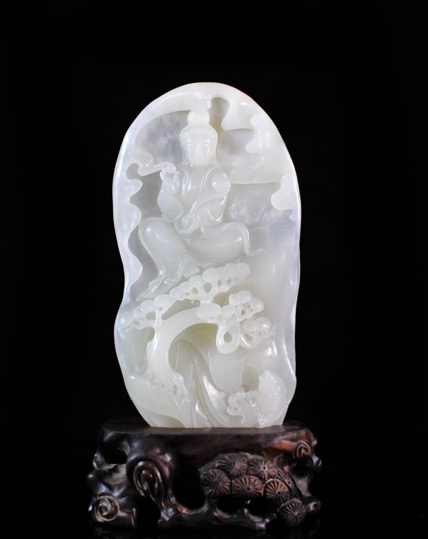 Chinese Hand Carved White Jade Plaque (1 of 3)