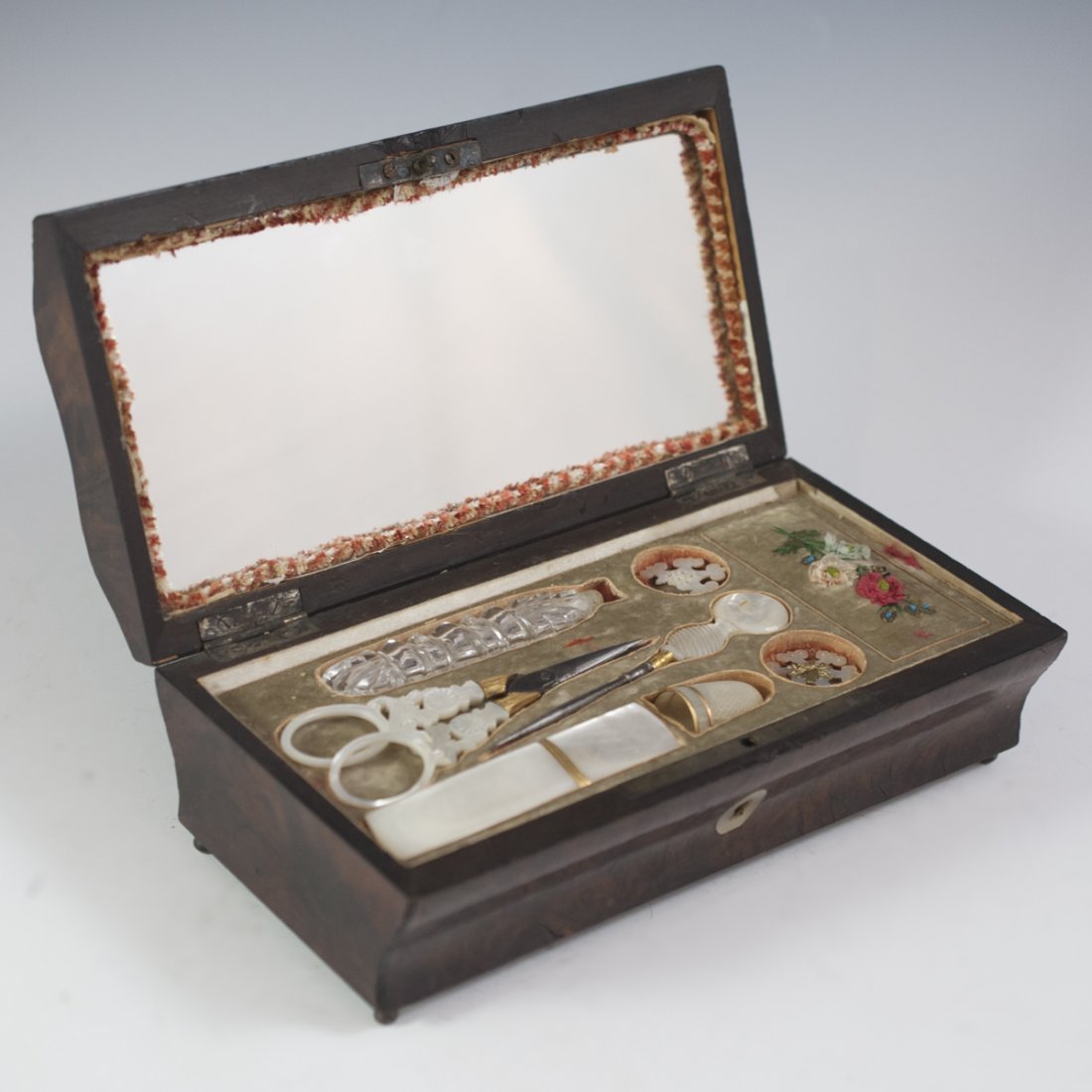 Antique Wood & Mother of Pearl Sewing Kit (1 of 4)