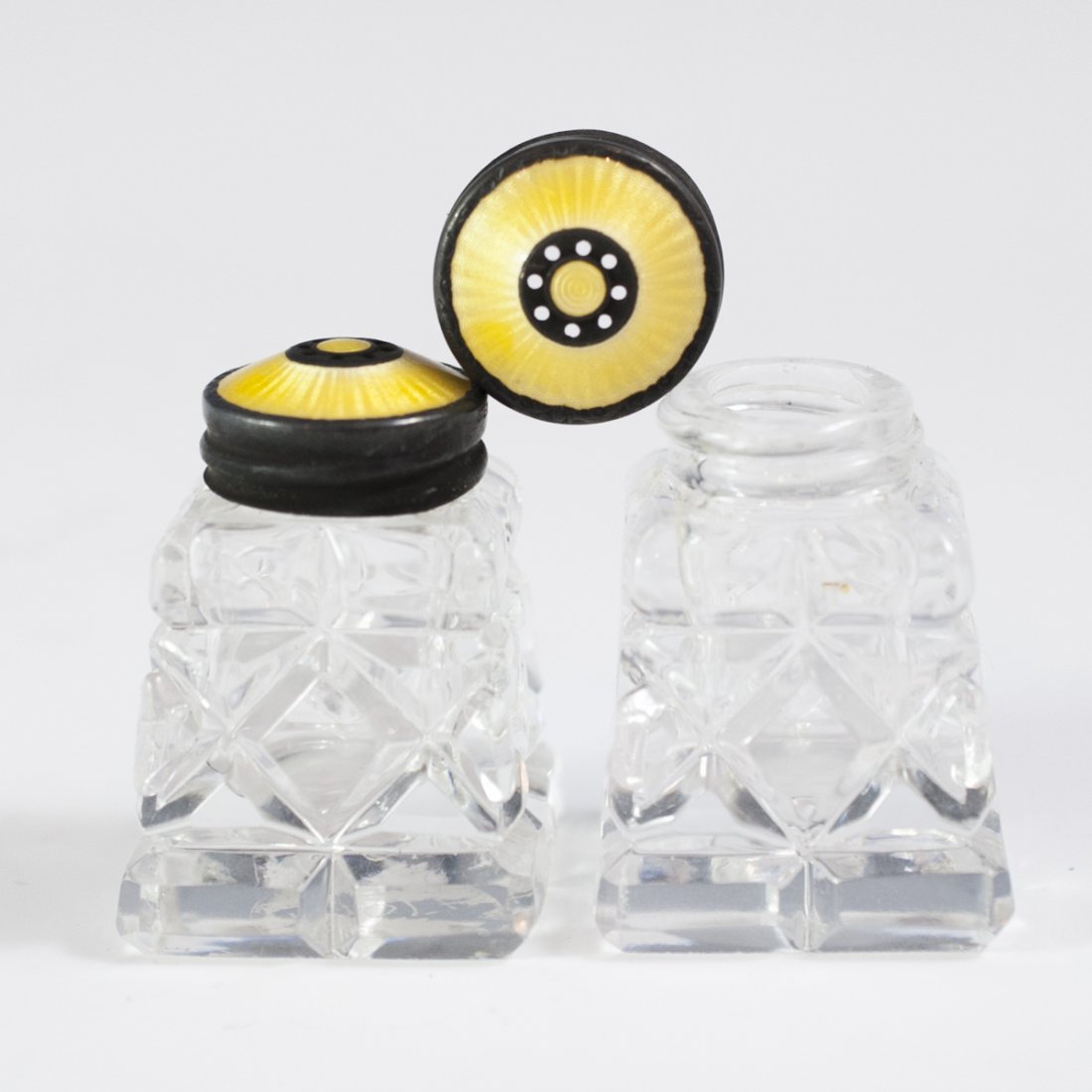 Enameled Sterling & Crystal Salt & Pepper Cellars (1 of 2)