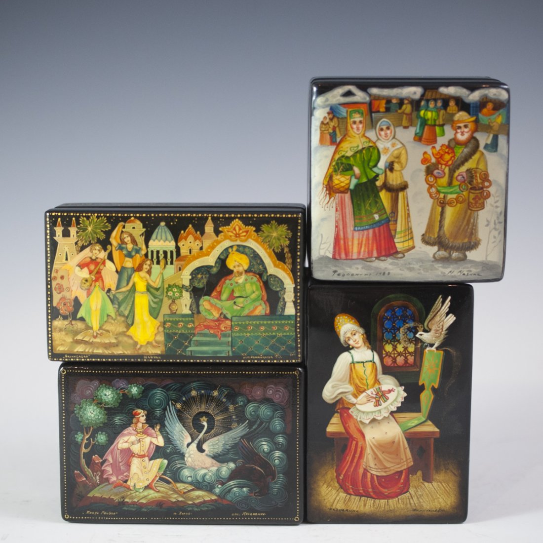 Russian Papier Mache Lacquered Boxes (1 of 5)