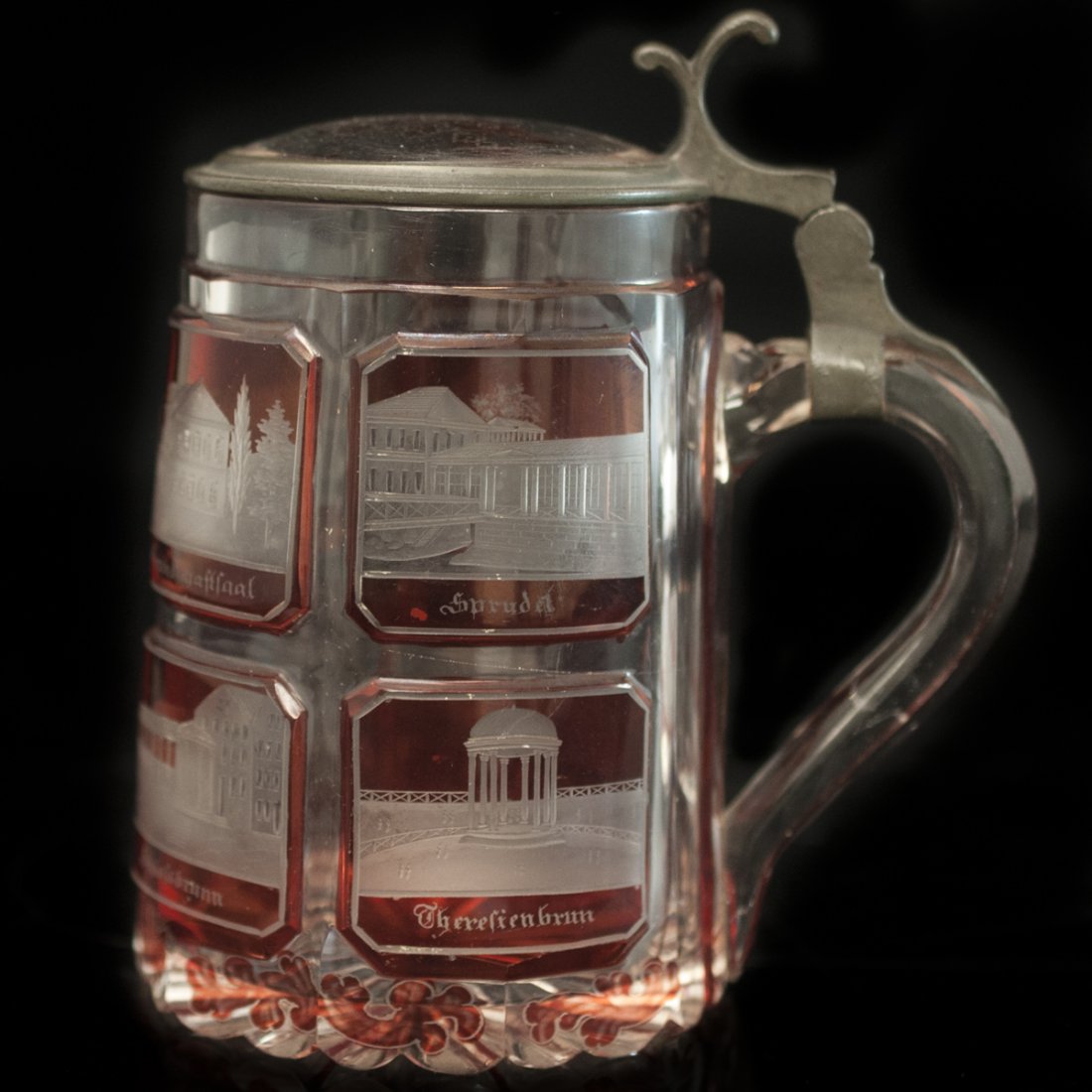 Etched Bohemian Glass Stein