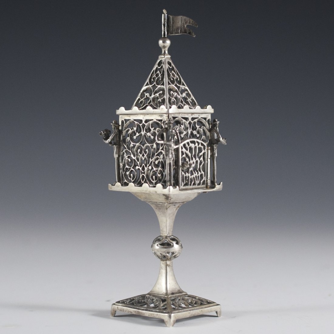 Israeli Sterling Figural Judaic Besamin Spice Tower (1 of 6)