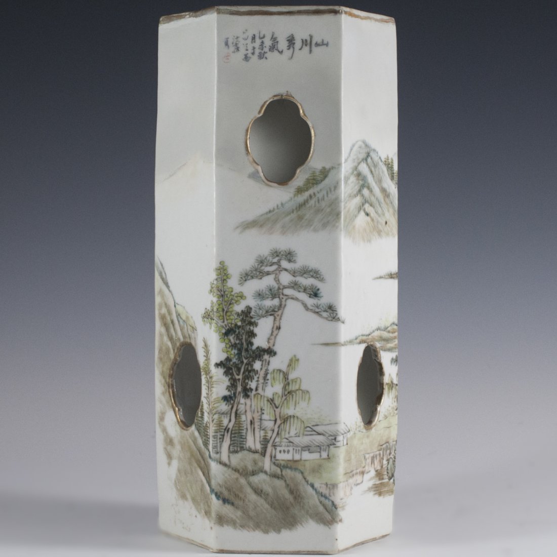 Chinese Hexagonal "Hat Stand" Porcelain Vase (1 of 6)