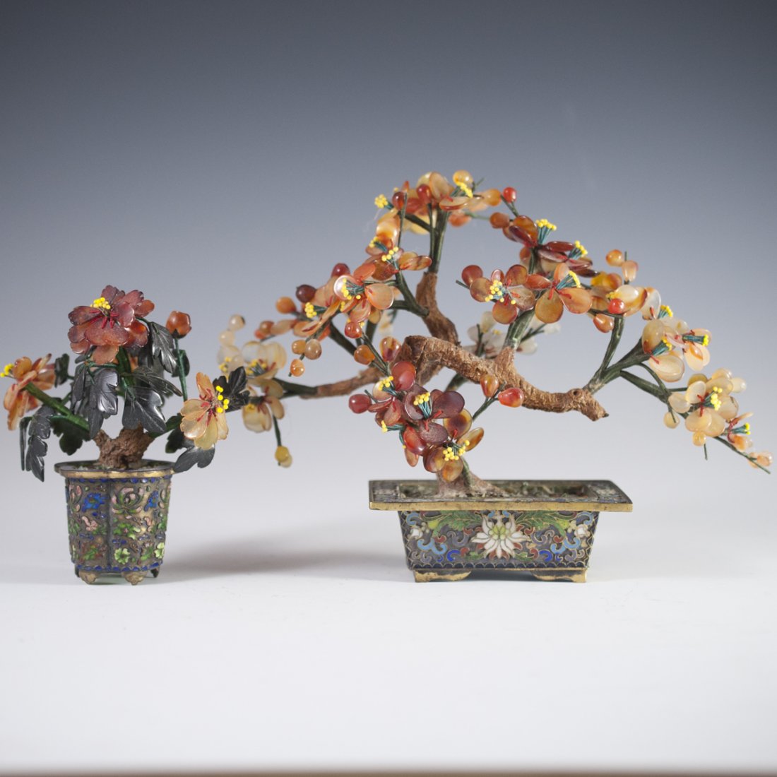 Chinese Enameled Cloissone Agate Bonsai Trees (1 of 7)