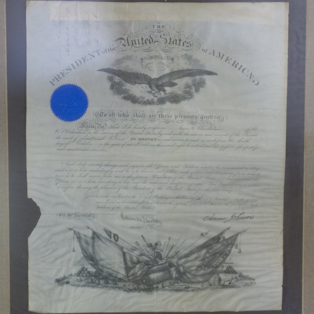 President Andrew Johnson Signed Commission (1 of 6)