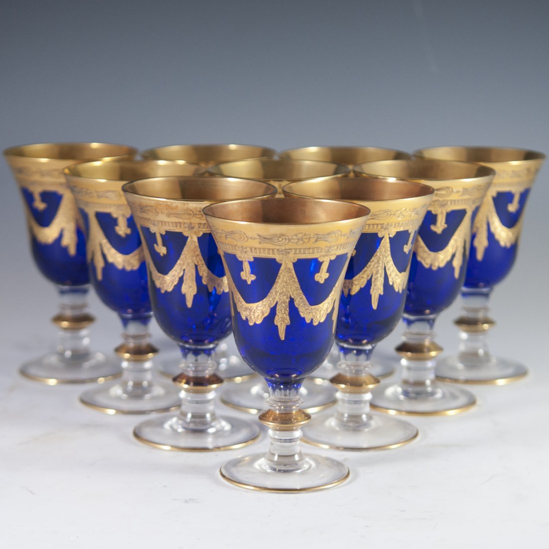 Interglass 24kt Overlay Cobalt Goblets (1 of 4)