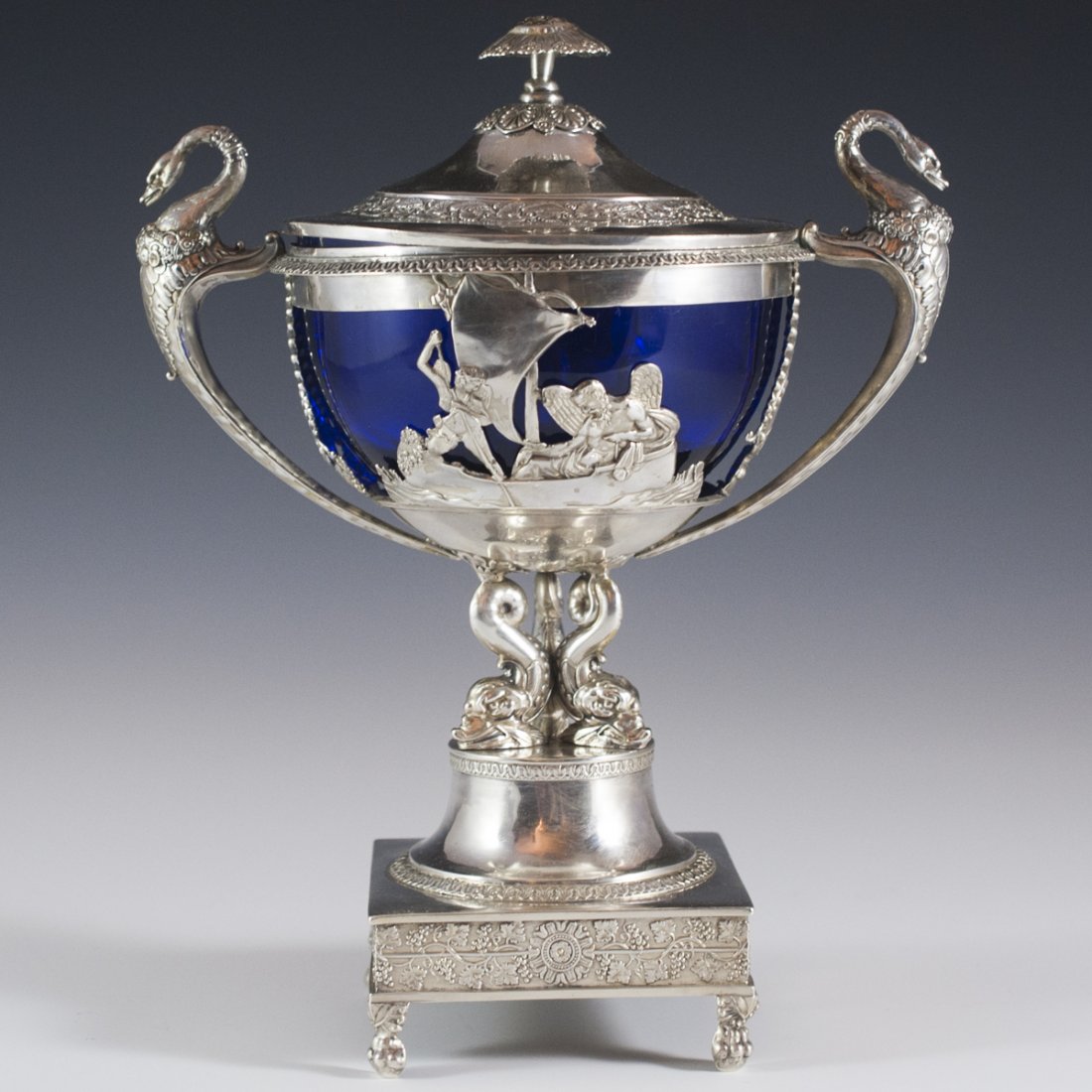 Continental Sterling & Cobalt Glass Lidded Nut Dish (1 of 10)