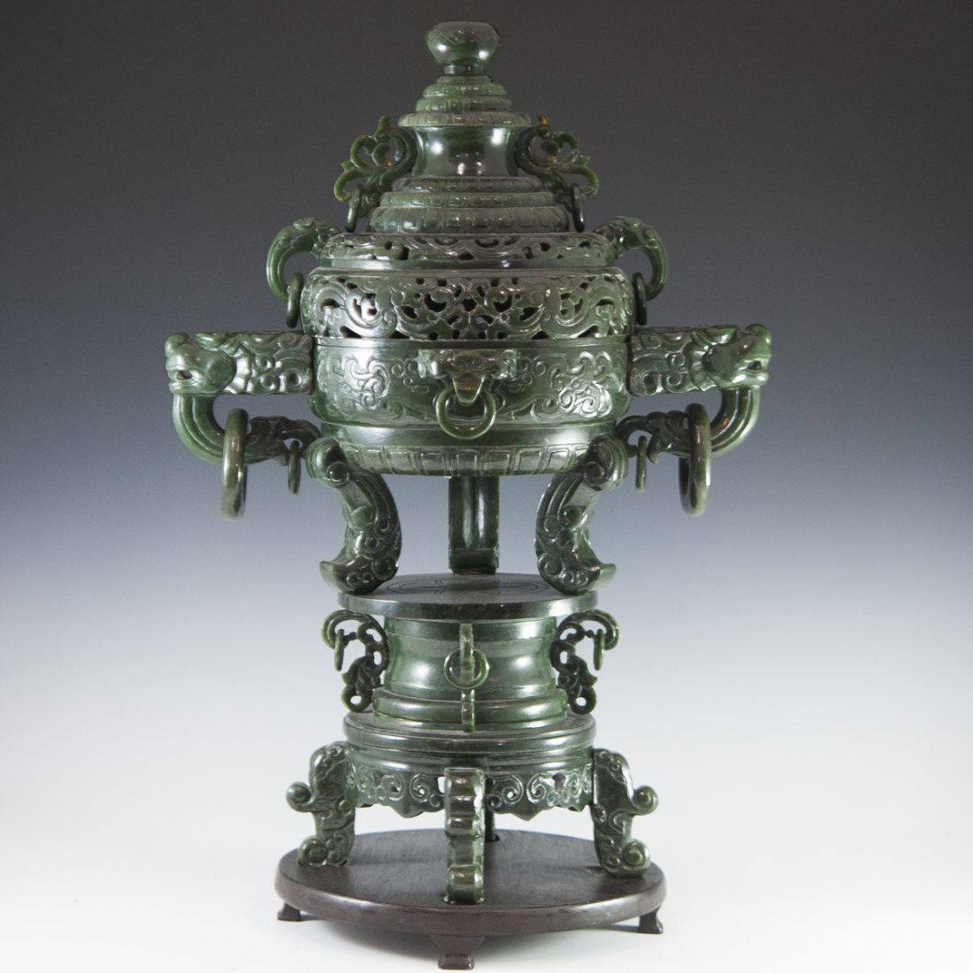 Large Antique Chinese Spinach Jade Censer (1 of 4)