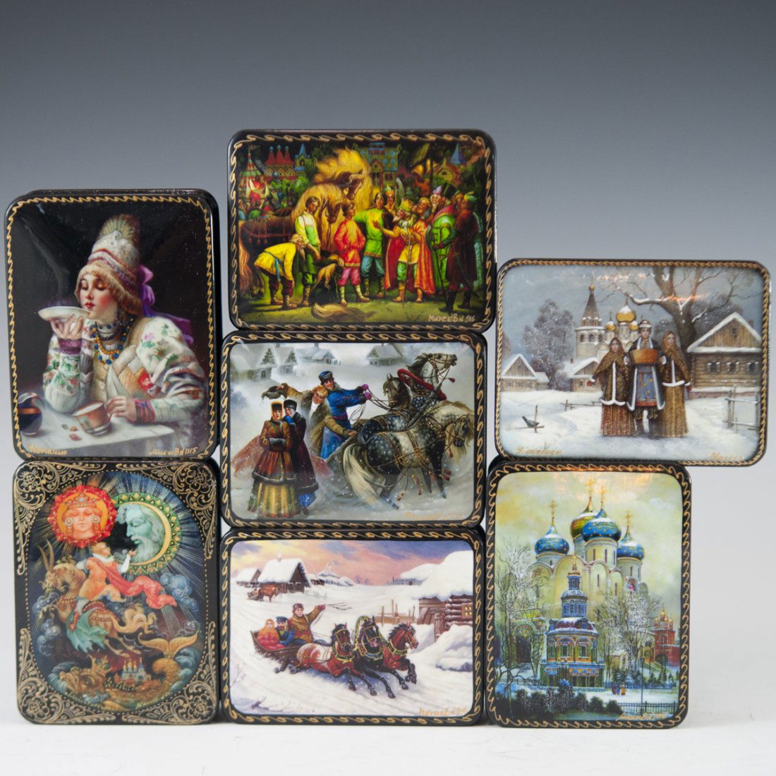 Russian Papier Mache Lacquered Boxes (1 of 9)