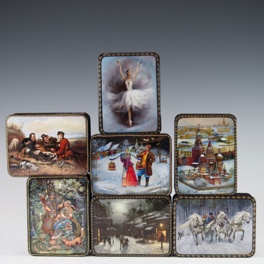 Russian Papier Mache Lacquered Boxes (1 of 9)