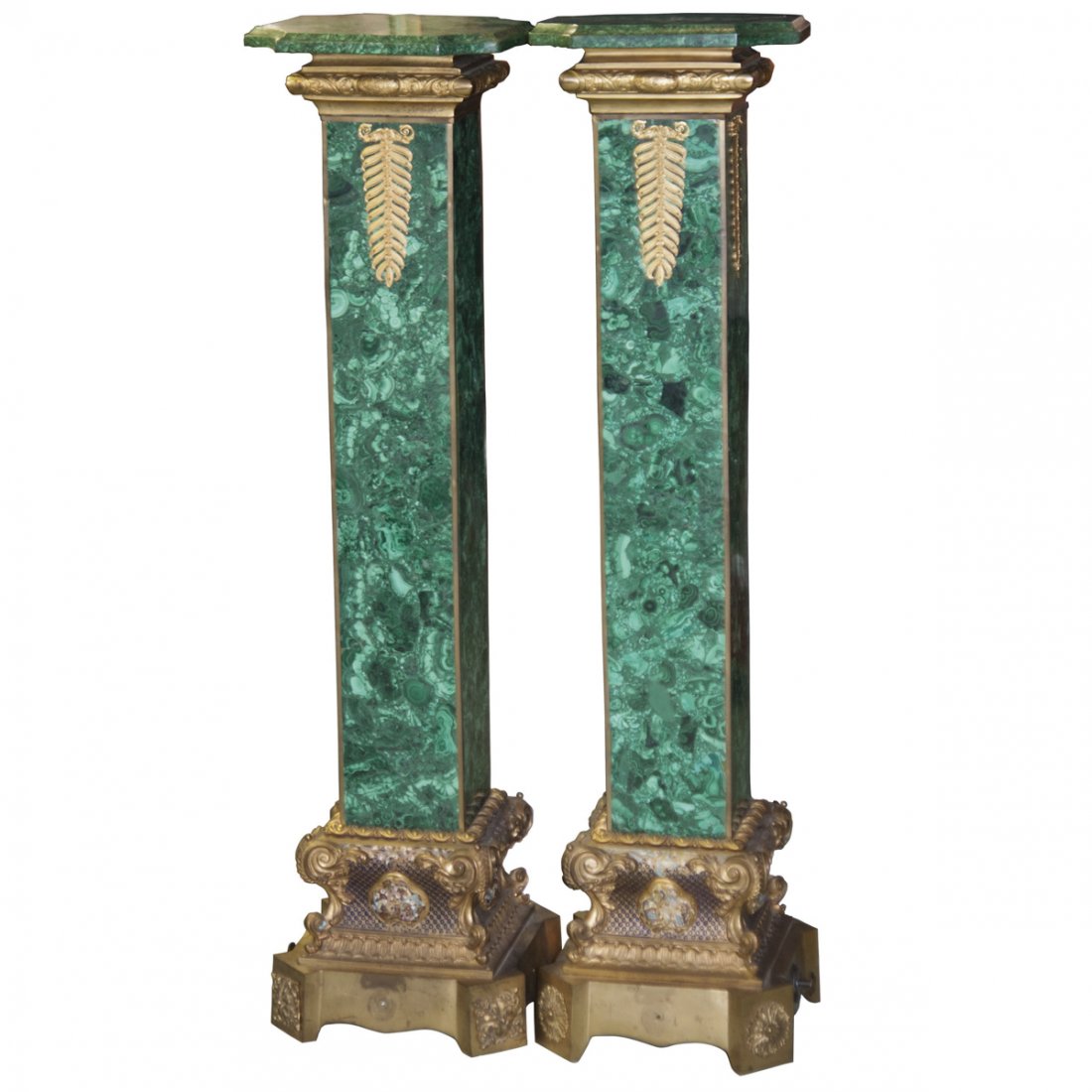 Russian Dore Bronze Malachite Champleve Pedestals (1 of 5)