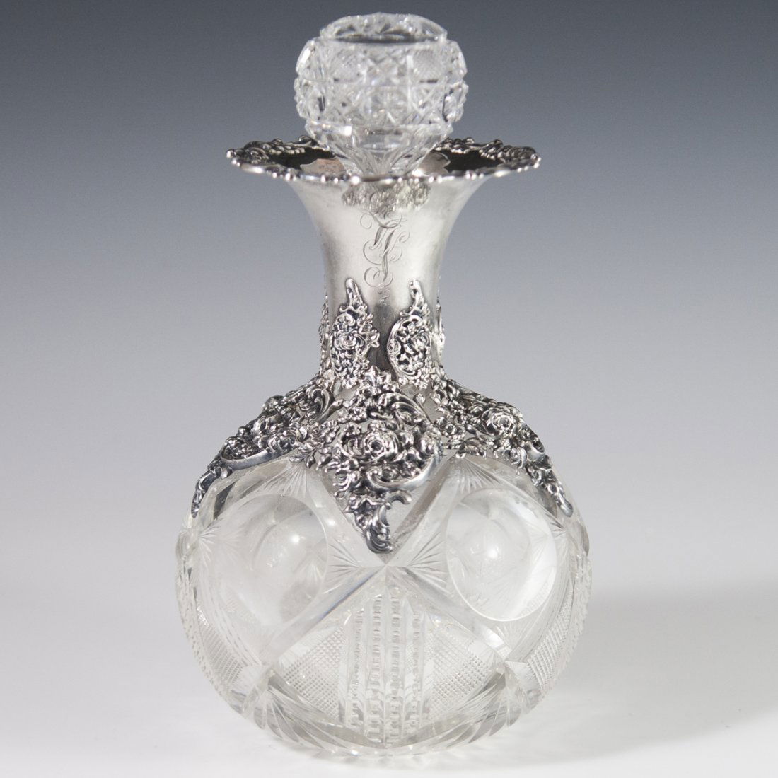 Antique Sterling Overlay Crystal Decanter (1 of 6)