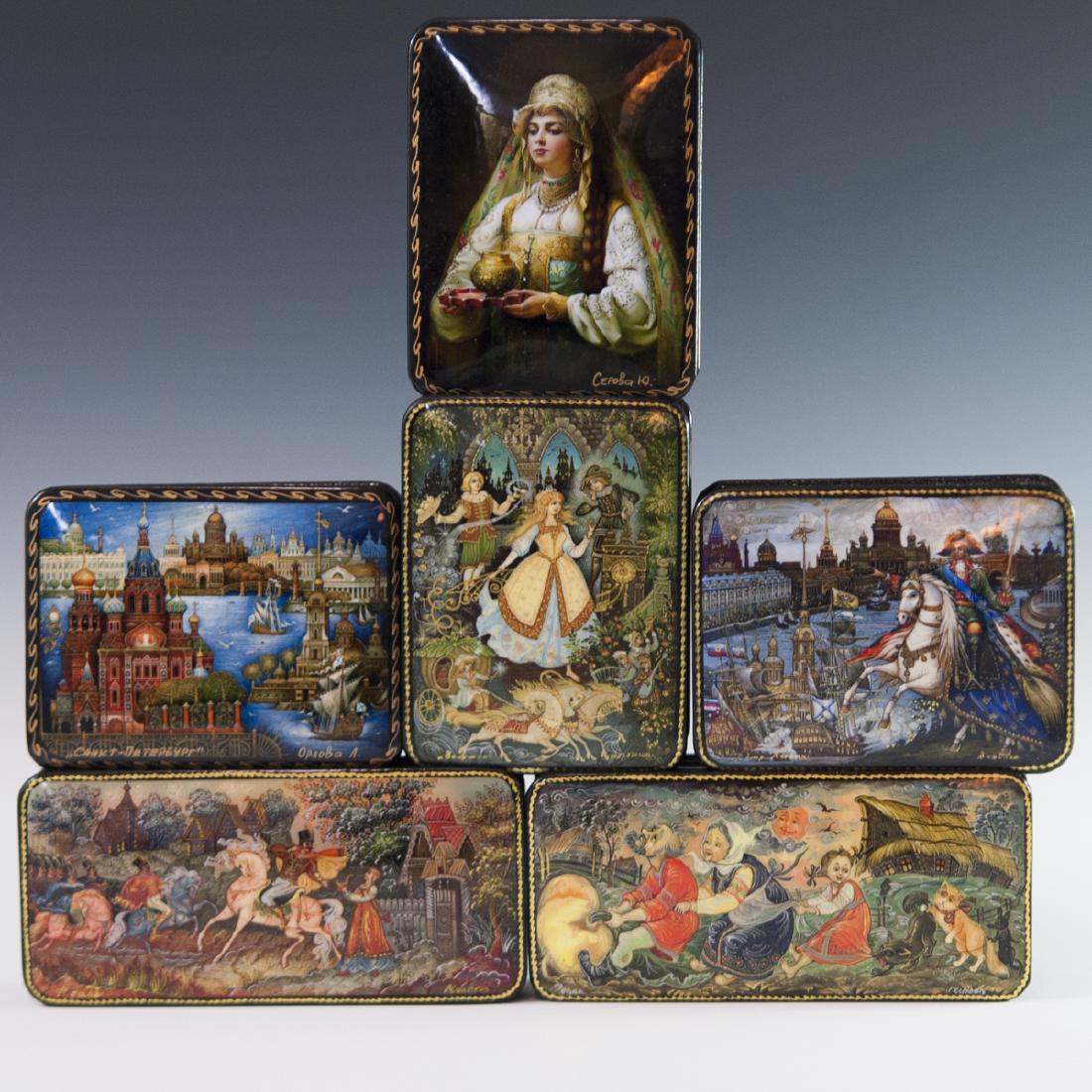 Russian Lacquered Papier Mache Boxes (1 of 4)