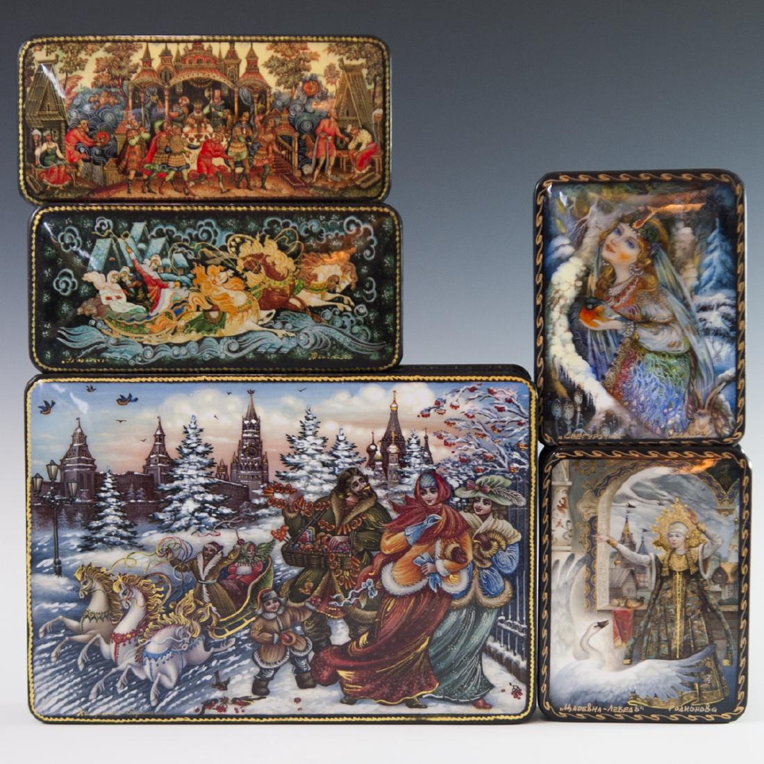 Russian Lacquered Papier Mache Boxes (1 of 6)