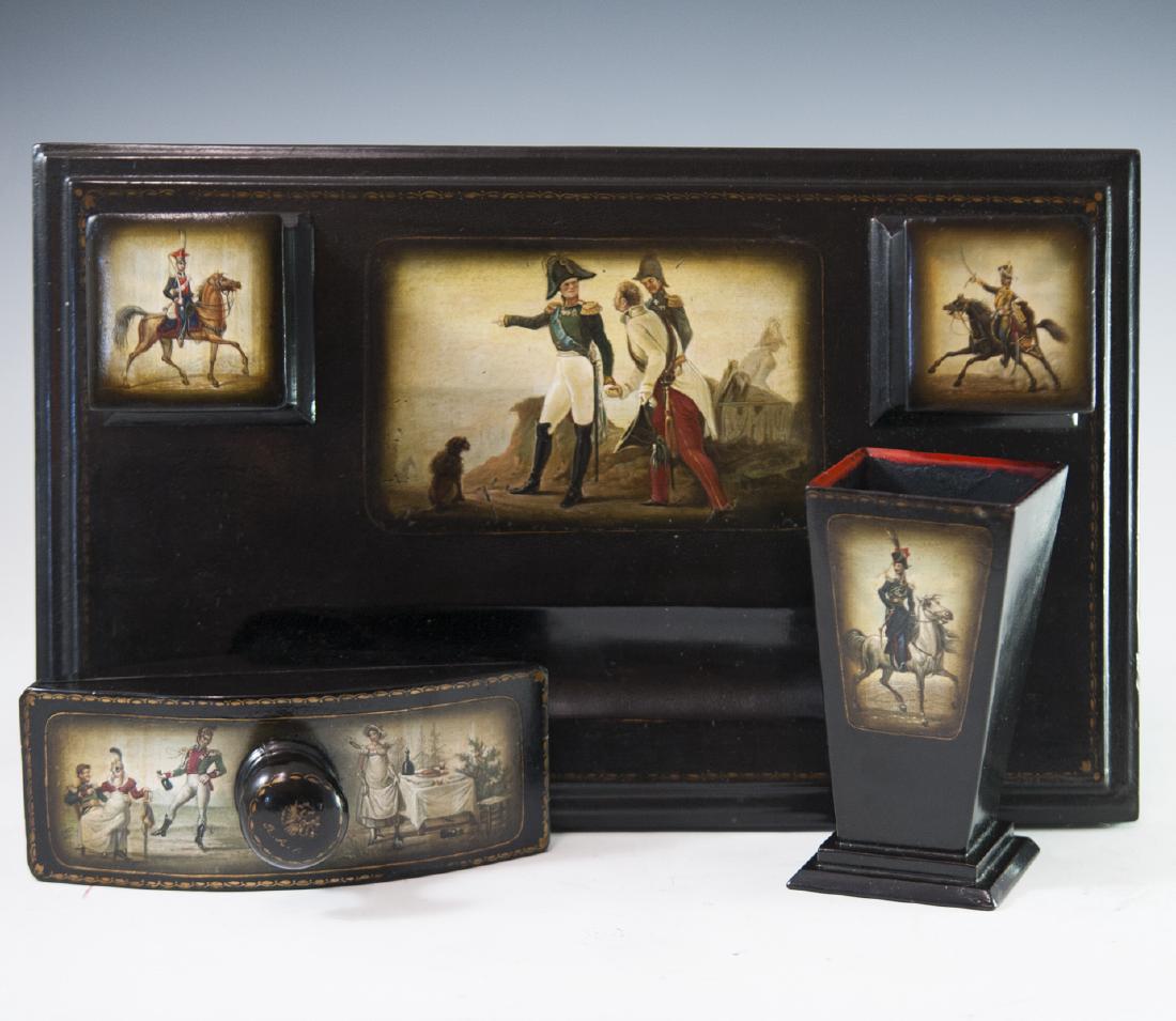 Russian Lacquered Papier Mache "War & Peace" Inkwell (1 of 6)
