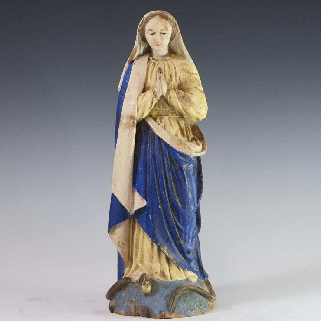 Antique Polychromed Virgin Mary Wood Sculpture (1 of 4)