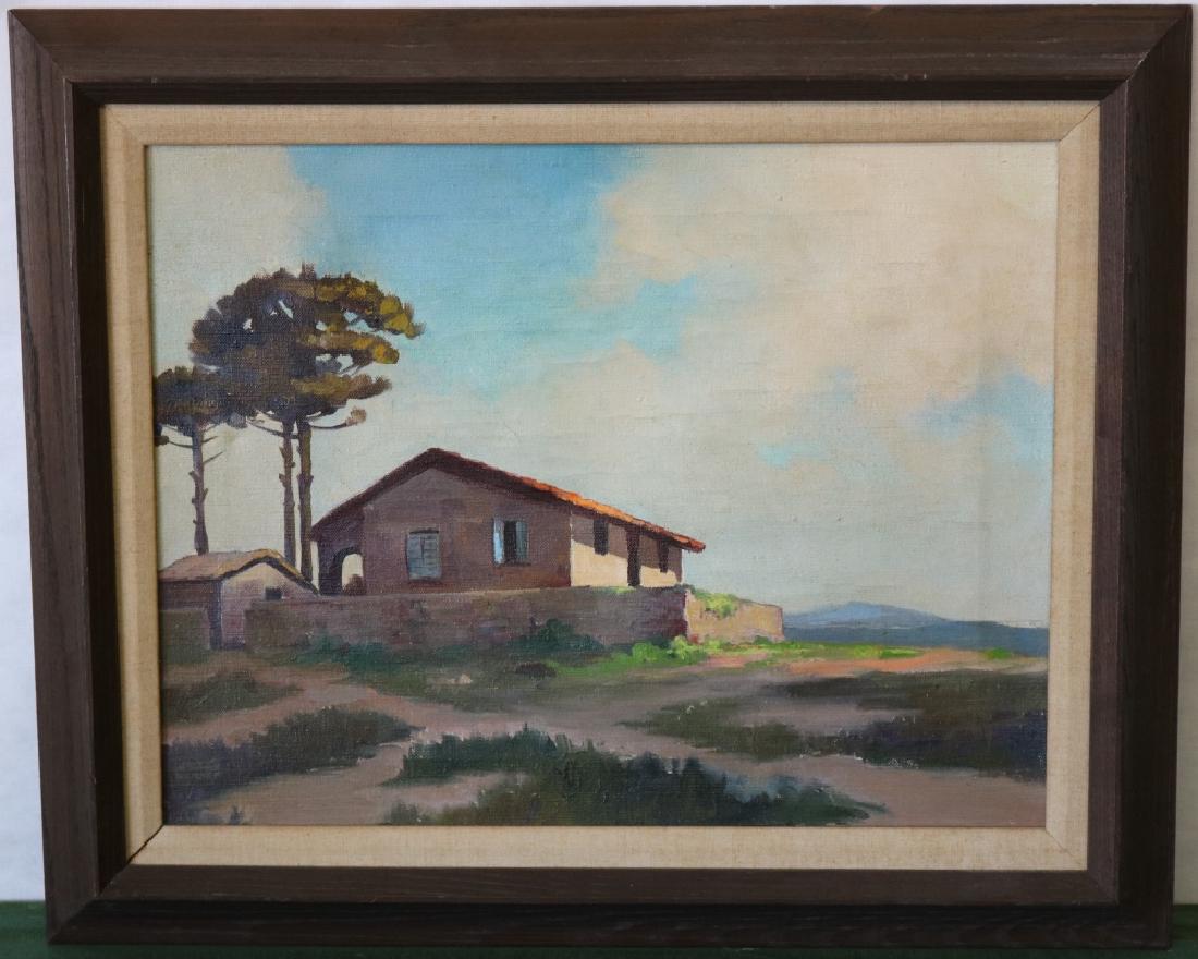 JAMES LUNNON (1897-1954, NC & CORAL GABLES, FL): OIL PAINTING ON CANVAS, LANDSCAPE WITH HOUSE, SIGNED LOWER LEFT. SIGHT SIZE 14" X 18". PROVENANCE: FROM ARTIST'S DAUGHTER.