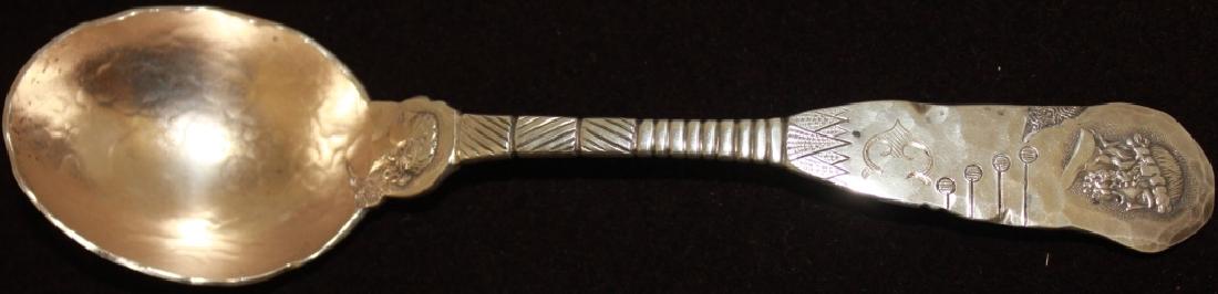 SHIEBLER & CO STERLING SILVER SERVING SPOON WITH: CLASSICAL ETRUSCAN DESIGN, HAND HAMMERED, 8 1/2" LONG, 3.2 TROY OZ.