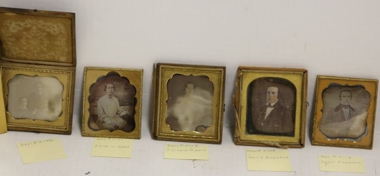 5 DAGUERREOTYPES RREV. JOHELATED TO FAIRHAVEN, MASS. TO: INCLUDE LIZZIE GIZZARD, 3 1/2" X 3". A DAGUERREOTYPE OF 3 UNKNOWN WOMEN, 2 3/4" X 3". LAURA V. WARD, 3" X 2 3/4". DAVID INGRAHAM, 3 1/2" X 3". DAVID INGRAHAM, 3 1/4" X 2 3/4". PROVENANCE: FAIRHAVEN CO
