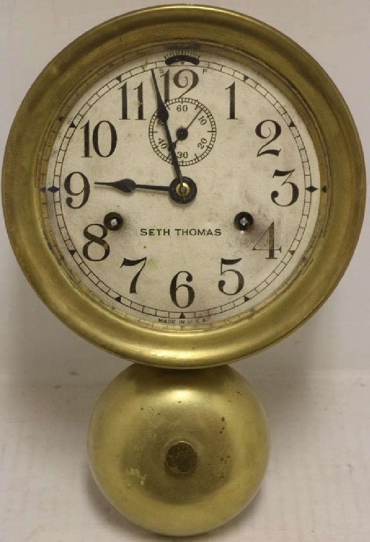 BRASS SETH THOMAS SHIP'S BELL WALL CLOCK WITH