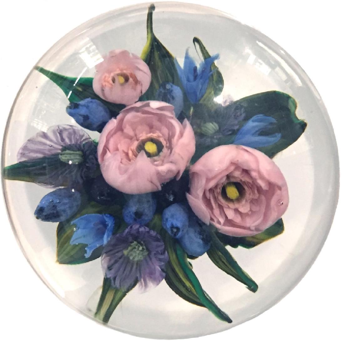 MELISSA AYOTTE PAPERWEIGHT, FLORAL WITH: BLUEBERRIES, SIGNED, CONTEMPORARY MAKER, 3 Â¼" DIAMETER, GOOD CONDITION.