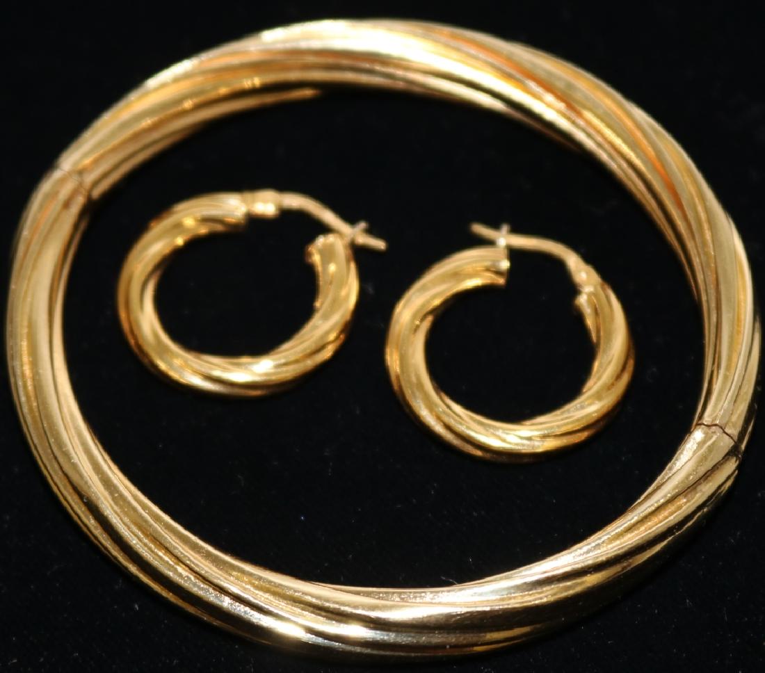 3 PCS. - 14KT. GOLD ITALIAN LADY'S DESIGNER: BRACELET ALONG WITH A SIMILAR PAIR OF 18KT. ITALIAN GOLD EARRINGS. BRACELET WEIGHS 11.3 DWT. EARRINGS WEIGH 1.8 DWT. FOR THE 2. **QUALIFIED BIDDERS ONLY**-GOLD, COINS AND JEWELRY- SHIPPING IS SUBJECT 