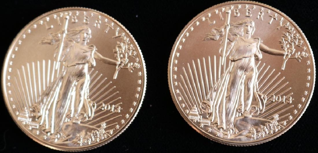 TWO 2013 $50 GOLD WALKING LIBERTY EAGLE COINS,: 1 OZT. EACH, UNC. **QUALIFIED BIDDERS ONLY**-GOLD, COINS AND JEWELRY- SHIPPING IS SUBJECT TO A 2 (TWO) WEEK WAITING PERIOD FOR CREDIT CARD OR CHECK PAYMENTS RECEIVED FROM BIDDERS WITHOUT SUBSTANTIAL B