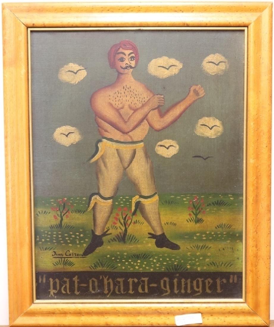 JEAN CARRAU ( -1996, FRANCE), PORTRAIT OF: BOXER PAT O'HARA - GINGER. SIGNED LOWER LEFT, SIGHT SIZE 18 1/2" X 14 1/2". IN PERIOD BURL WALNUT FRAME.