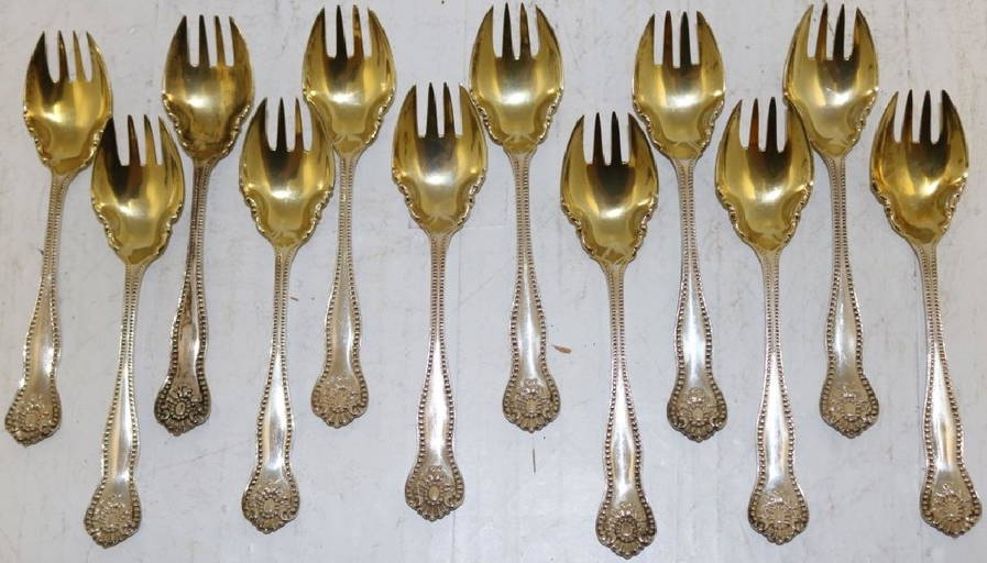 12 Sterling Silver Ice Cream Forks, 5 3/8" Long,