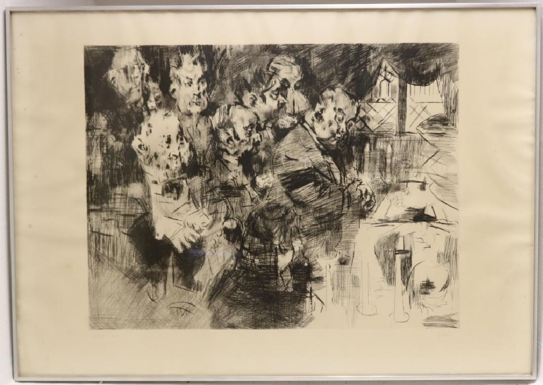 JACK LEVINE (1915-2010) ARTIST PROOF ETCHING: TITLED "GANGSTER'S FUNERAL", SIGNED IN PENCIL LOWER RIGHT. SIGHT SIZE 19" X 25", OVERALL FRAMED 25 1/4" X 35 1/4".