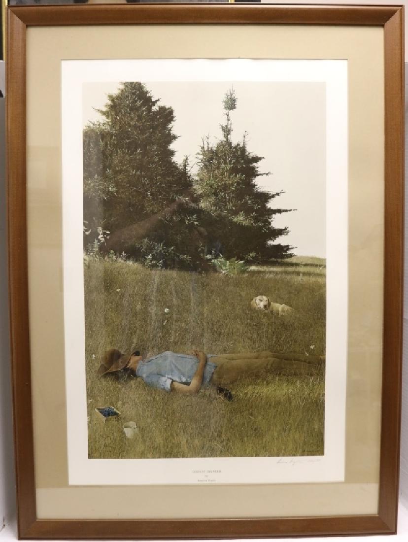 AFTER ANDREW WYETH (AMERICAN 1917-2009) OFFSET: COLORED LITHOGRAPH TITLED "DISTANT THUNDER", SIGNED IN PENCIL LOWER RIGHT, #210/500, EDITION UNKNOWN. FINE CONDITION WITH EXCELLENT COLOR. WOODEN FRAME. PROVENANCE: BARBARA CHRISTIE ESTATE. SIGHT SIZE