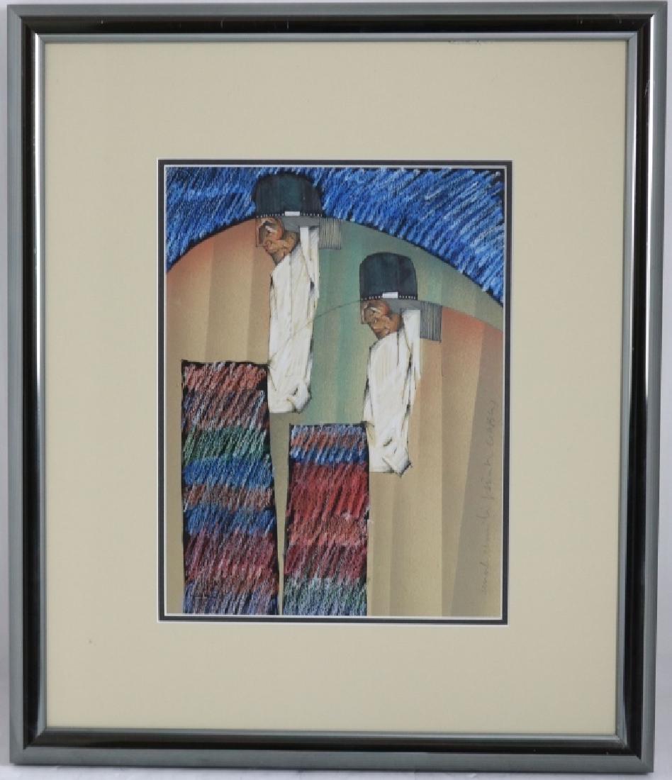 AMADO M. PENA (BORN 1943, AZ), MIXED MEDIA: DRAWING DEPICTING 2 NATIVE AMERICAN ELDERS. SIGHT SIZE 11 3/4" X 8 3/4", OVERALL 20 1/2" X 17 1/2". SIGNED ON RIGHT SIDE.