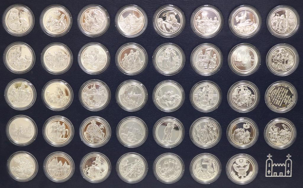 39 STERLING SILVER FREEDOM MEDALS COMMEMORATING: THE AMERICAN WAR FOR INDEPENDANCE. EACH ONE WEIGHS 1 OZT., ISSUED BY AMERICAN EXPRESS.