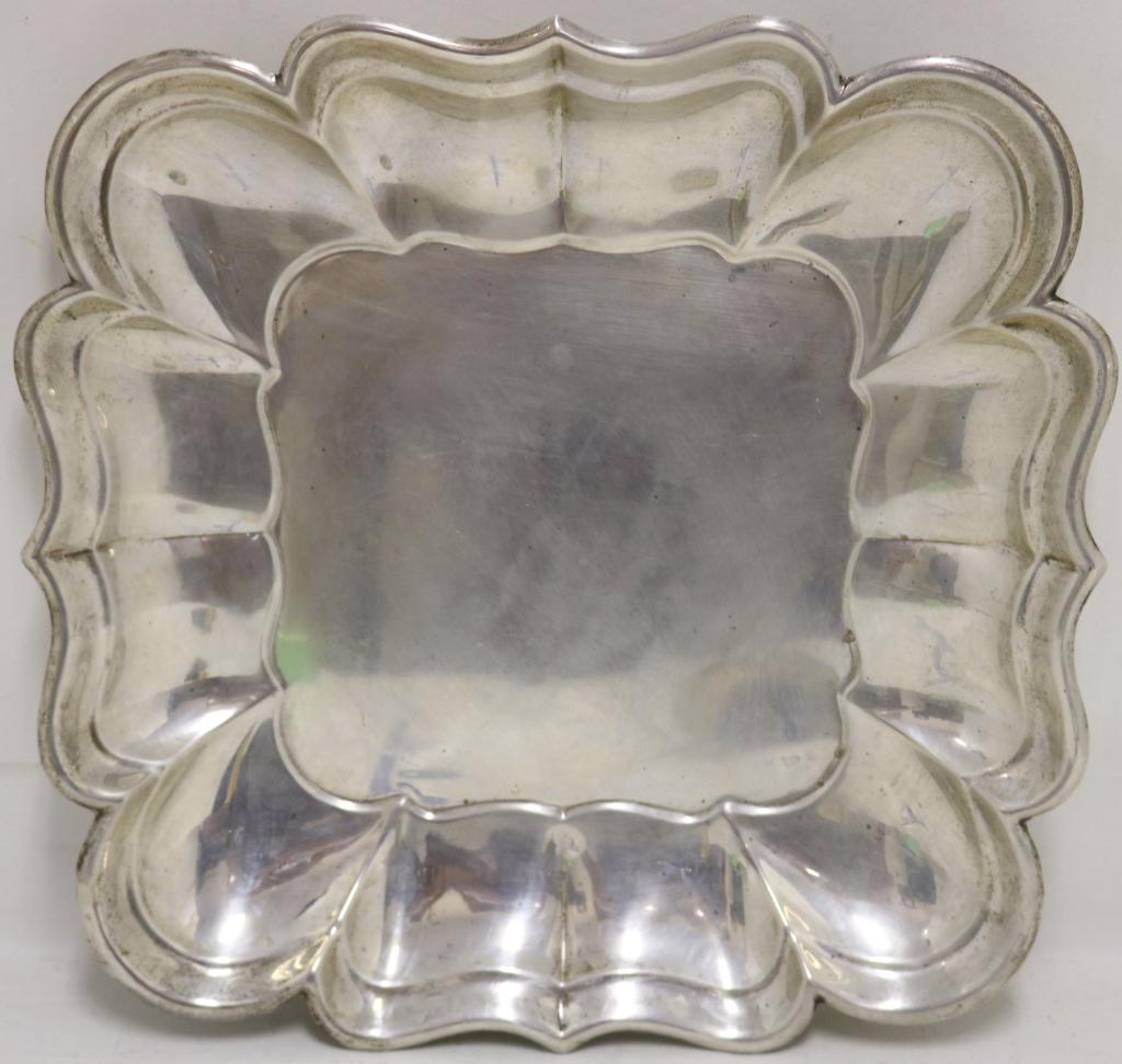 ROGERS STERLING SILVER "WINDSOR PATTERN" TRAY,: 13 3/4" X 13 3/4". 34.13 OZT. PROVENANCE: FAY MICHENER ESTATE, NYC.