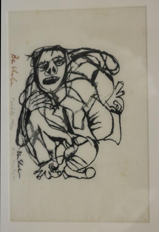 BEN SHAHN (1898-1969, NY) LITHOGRAPH TITLED: "FUTILITY", #148/300, SIGNED IN PLATE AND IN RED INK LOWER LEFT. SIGHT SIZE 6" X 9", OVERALL 12 1/2" X 15 1/2".
