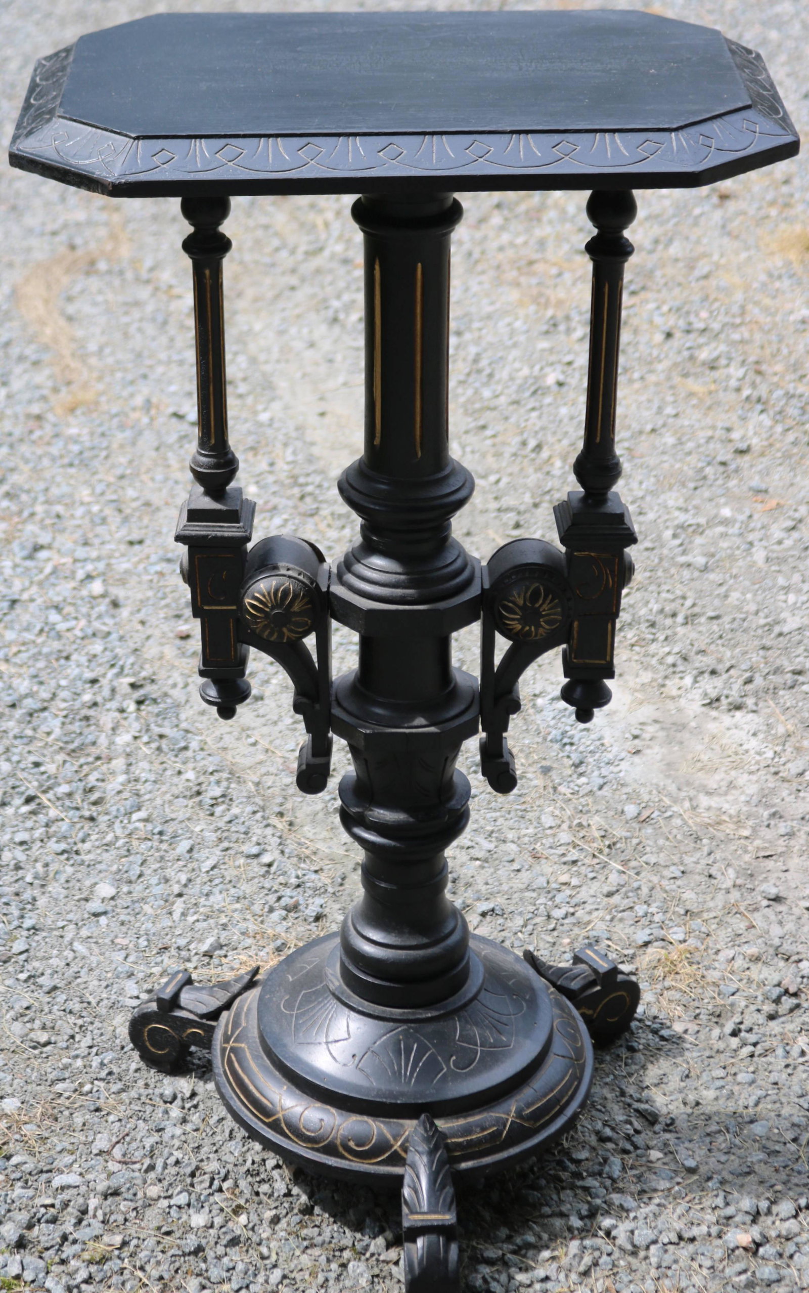 LATE 19TH CENTURY AESTHETIC MOVEMENT GILT AND: EBONIZED PEDESTAL. TOP SHOWS SOME INPAINTING. 31 3/4" X 18" X 12".