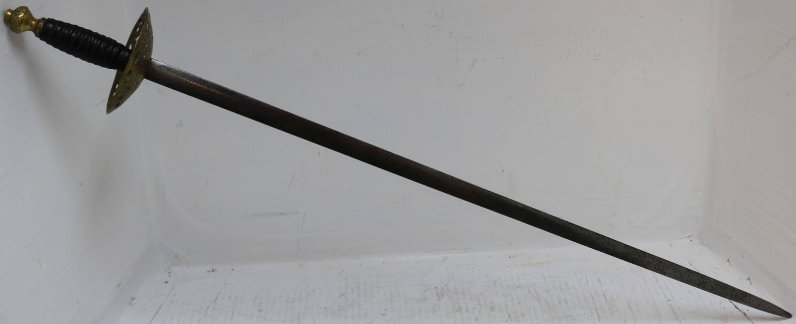 LATE 18TH CENTURY PIERCED CUP HILT SWORD,: PROBABLY SPANISH. 36" LONG.