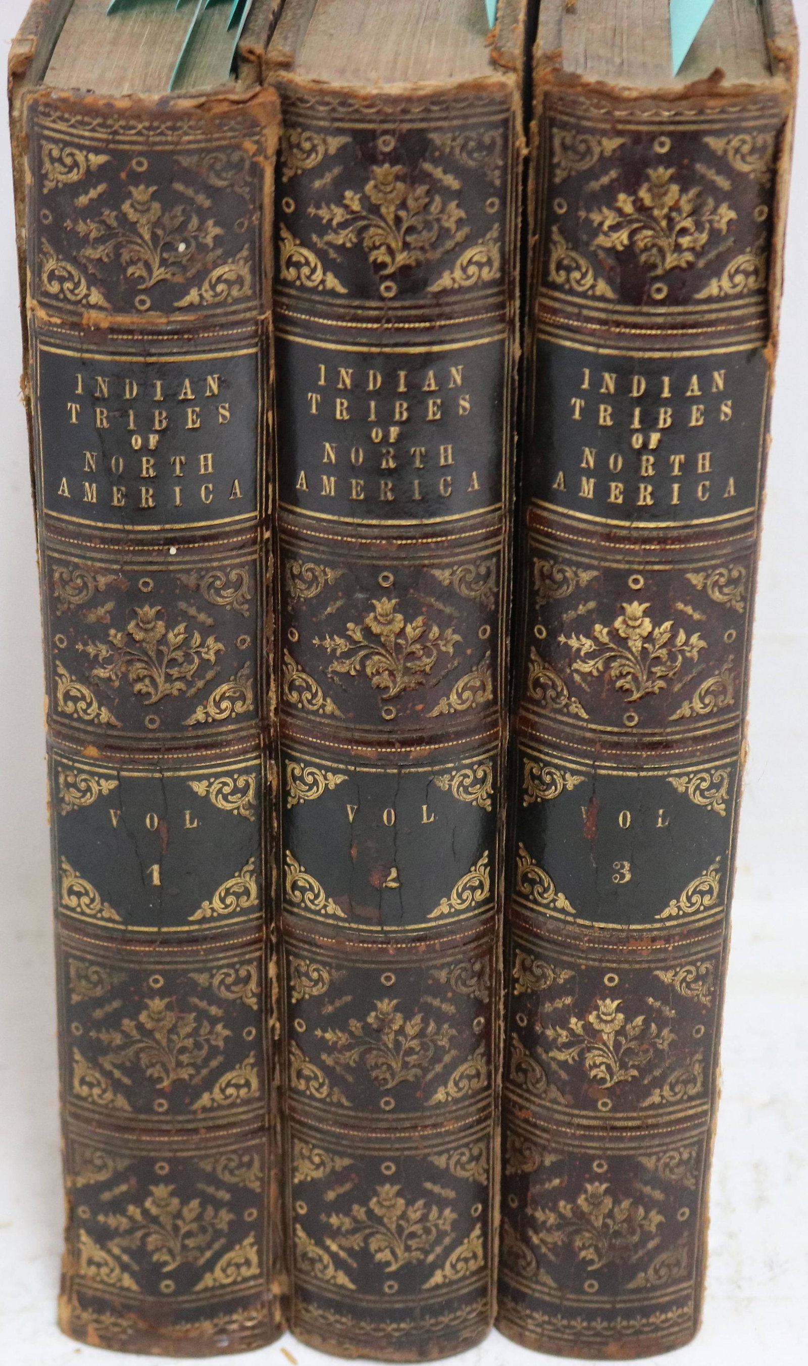 HISTORY OF THE INDIAN TRIBES OF NORTH AMERICA,: THREE VOLUME SET, 1848, 1849, 1850. 1ST OCTAVO EDITION. PUBLISHED BY J. T. BOWEN, PHILADELPHIA. INCLUDES 120 PORTRAITS FROM INDIAN GALLERY IN THE DEPARTMENT OF WAR AT WASHINGTON DC BY THOMAS MCKENNEY 